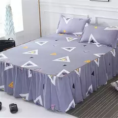 Conjunto de Colcha de Algodão com Bordado, Saia de Cama, Fronhas, Capa de Folha, Rei, Rainha, Duplo, 1.5 m, 1.8 m, 2m, 3 Peças por Conjunto