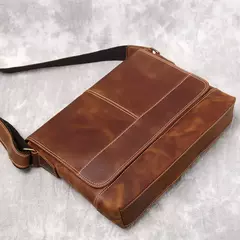 NZPJ-Bolsa de ombro de couro marrom para homens, bolsa mensageiro de couro, camada superior retro, cavalo louco artesanal, arquivo A4, novo