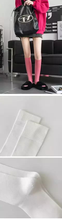 Meias longas e sólidas de cor doce para mulheres, meias na moda, lisos, estilo japonês, altura do joelho, macias, respiráveis, algodão, estudante