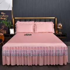Saia de cama moderna de renda real, saia com elástico para cama queen e king size, máquina respirável e lavável lençóis, 3 pçs/set - loja online