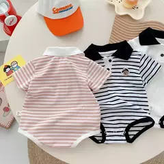 Imagem do Macacão de Manga Curta Recém-nascido, Envoltório Triângulo, Bodysuit Peido, Macacão Turn Down, Roupas Infantis de Bebê, 0 a 18 Meses, Atacado, Verão