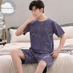 Desenhos animados pato impressão pijama conjuntos para jovens amantes, pijamas de algodão, ternos curtos para casais, moda homewear, verão, 4XL - loja online