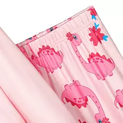 Pijamas de 2 partes com impressão de dinossauro para meninas, pijamas de manga comprida com pescoço redondo, roupas de noite princesa, conforto-friendly na internet