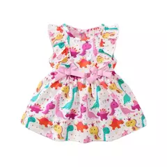 Vestido sem mangas de dinossauro pequeno para menina, saia legal dos desenhos animados, adequado para o verão à beira-mar e areia, moda para criança, 0 a 3 anos