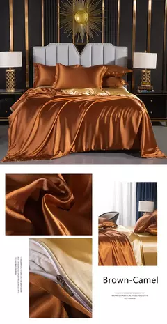 Cama de seda sólida com capa de edredão, lençol, folha plana, fronha, lençol de luxo, rei, rainha, duplo, Twin Size na internet