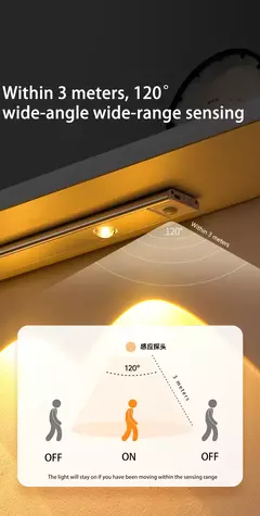 Imagem do PZSUNLY-USB Gabinete recarregável LED Light, Sensor de movimento, Iluminação para cozinha, Guarda-roupa, 20cm, 30cm, 40cm, 50cm, 60cm