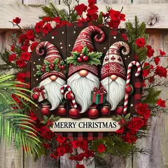 Feliz Natal Retro Papai Noel Pendurado Impressão, Baga Vermelha, Doces, Grinalda De Madeira Do Porch Do Natal, Pintura De Sinal, Decoração De Cerca De Casa, 1Pc - comprar online