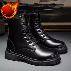 Imagem do Meia bota casual de couro PU masculina, sapatos de segurança preto, primavera, inverno, tendência