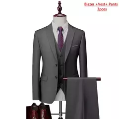 Terno monocromático de três peças masculino, vestido de noiva monocromático para noivo, colete e calça, marca de luxo, negócios formais, 14 cores, M-6XL - comprar online