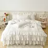 Microfibra cama Duvet Cover Set, Ruffle Duvet Cover, Rainha Gêmea, 100% Lavado, gasto Chic Farmhouse Pillow Shams, 3Pcs