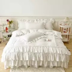 Microfibra cama Duvet Cover Set, Ruffle Duvet Cover, Rainha Gêmea, 100% Lavado, gasto Chic Farmhouse Pillow Shams, 3Pcs
