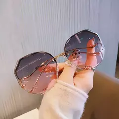 Luxo redondo gradiente óculos de sol para mulheres, óculos de metal curvo templos, óculos sem aro, oceano moda feminina, UV400, 2023 - comprar online
