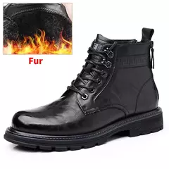 Botas de couro de vaca genuínas para homens Lace Up Outdoor Motorcycle Boots Vintage Snow Business Boots Designer de alta qualidade - Wolf Magazine