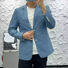 Casaco slim fit de manga comprida masculino, botão de lapela, casual de negócios, fino, simples, cor sólida, moda, primavera, verão, novo, 2024 - Wolf Magazine
