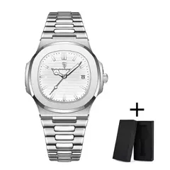 Poedagar relógio de luxo negócios à prova dwaterproof água masculino relógio luminoso data aço inoxidável quadrado quartzo relógio masculino reloj hombre 2024 novo