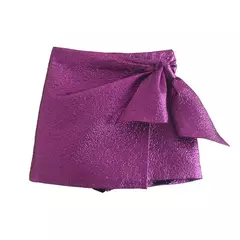 TRAF-Saias de Shorts Texturizados Femininos com Zíper Lateral Arco Amarrado, Cintura Alta, Vintage, Moda Feminina - comprar online