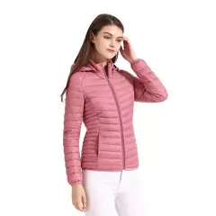 Jaqueta Santelon feminina ultraleve acolchoada com capuz removível parka ao ar livre quente e leve com bolsa de armazenamento - loja online