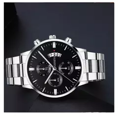 Relógio de pulso masculino de quartzo em aço inoxidável prateado, Relógios de luxo, Relógio de negócios para homens - comprar online