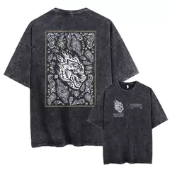 Lobos escuros Vintage lavados camisetas para homens, musculação em ginástica, roupas masculinas extragrandes, fitness no verão, treino - Wolf Magazine