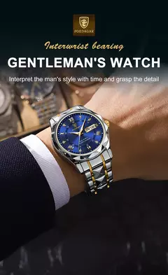 POEDAGAR-Relógio de pulso quartzo em aço inoxidável impermeável masculino, marca superior, luxo, luminoso, data, semana, relógios masculinos