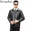 YOLANFAIRY-Jaqueta de couro genuíno masculina, jaquetas inteligentes finas e longas, casaco fino casual, nova primavera, outono