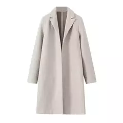 Willshela-Trincheira longa de ponto aberto feminino, decote em v vintage, mangas completas, roupas femininas chiques, moda sólida - comprar online