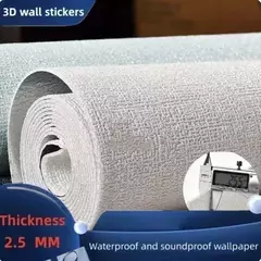 Imagem do Grosso auto-adesivo isolamento térmico Wallpaper, cor lisa, 3D Linen Stickers, Anti-Colisão Renovação, 10m
