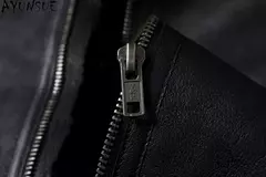 AYUNSUE-Jaqueta bomber de couro genuíno masculina, casacos pretos, roupas grandes, pele de carneiro natural, inverno - loja online