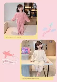 Pijama de flanela forrado coral para meninas, pijamas infantis, camisola infantil, quente, aconchegante, roupas de casa, cor sólida, outono, inverno - comprar online