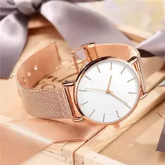 Relógio de pulso de malha de aço inoxidável feminino, feminino Fashion, Casual, Simples, Quartzo, Hora de Metal, Feminino, Preto