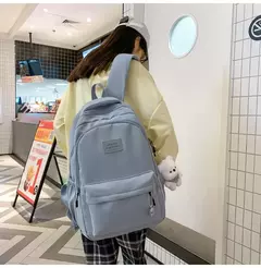 Mochila de grande capacidade para estudante, bolsa simples e versátil para menina, material poliéster unissex, decoração de boneca japonesa - loja online