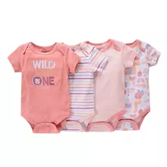 Imagem do Macacão de algodão estampado para recém-nascidos, macacão manga curta, roupas de bebê menino e menina, 0-12m, 4 peças, verão