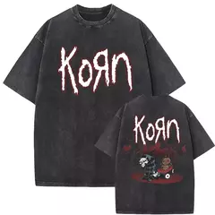 Camisetas com estampa de esqueleto masculinas, banda de rock vintage lavada, Korn caindo longe de mim, camiseta gótica, camiseta masculina extragrande, moda na internet