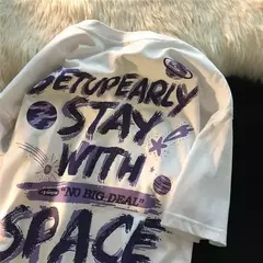 Homens e mulheres com impressão de letras superdimensionada camiseta de manga curta, streetwear hip hop, roupas vintage, camiseta solta na internet