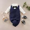 0-18m roupas para recém-nascidos cavalheiro bonito terno de festa formal algodão confortável macio primavera e outono manga comprida bodysuit do bebê