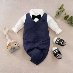 0-18m roupas para recém-nascidos cavalheiro bonito terno de festa formal algodão confortável macio primavera e outono manga comprida bodysuit do bebê