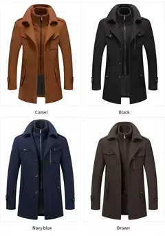 Casaco de gola dupla masculino, jaquetas quentes, casacos à prova de vento, moda outono e inverno na internet