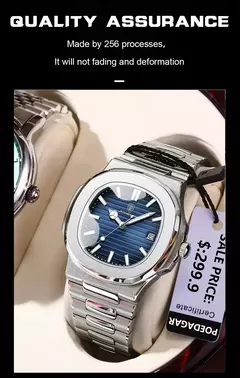 Imagem do Poedagar-Relógio Quartz de Luxo Masculino, Relógio de Negócios Impermeável, Relógio Masculino, Data Luminosa, Aço Inoxidável, Quadrado, Novo, 2022