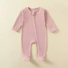 Imagem do Macacão infantil de zíper de manga comprida, pijama sólido, algodão orgânico, sleepsuits waffle, macacão meninos e meninas, 100% algodão