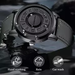 FOXBOX-Relógio de pulso masculino de quartzo magnético, ponteiro de rolagem criativo, relógio de couro genuíno - Wolf Magazine