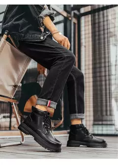 Bota de camurça vintage masculina, botas de combate com renda, sapatos de lazer quentes ao ar livre, moda outono e inverno - Wolf Magazine