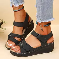 Imagem do Sandálias macias de toe aberto para mulheres, fivela de cunha, sandália ortopédica, calçado feminino, nova moda, verão, 2023