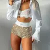 Mini Shorts de cintura alta com lantejoulas femininas, Roupas Glitter, Skinny, Festa, Boate, Streetwear, Sexy, Verão, Tendência da Moda, 2023