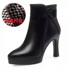 Botas de salto agulha de veludo feminino, sapatos de plataforma, botas curtas qu