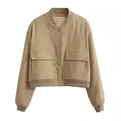 Willshela-Jaquetas bomber monocromáticas femininas, casaco com bolsos, decote em v, peito único, mangas compridas, roupas chiques para senhora, moda feminina na internet