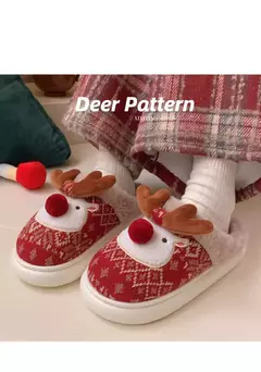 2024 novos chinelos de algodão de natal para mulher bonito dos desenhos animados cervos antiderrapante meninas interior casa sapatos de chão moda festa slides na internet