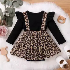 Vestido de bebê recém-nascido com arco, manga comprida, vestidos leopardo, roupas Onesie, moda infantil, macacão bonito, 0-18Months, outono na internet