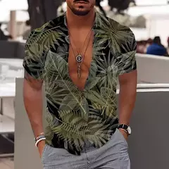 Camisa Havaiana Masculina com Estampa 3D de Coqueiro, Camisa Praia Confortável, Top Manga Curta, Moda Casual, S-6XL - loja online