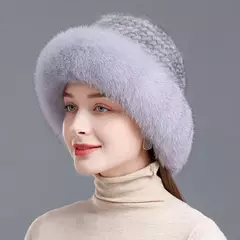 Chapéu de pele de vison genuíno para mulheres Boné de malha natural Gorros luxuosos Headwear de malha artesanal Pele de raposa real, moda inverno quente, nova