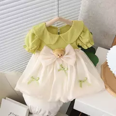 Prorow-Patchwork Organza Dress para recém-nascidos, roupas de bebê, Princess Party Dress, Decoração bonito do urso, Vestidos de menina infantil